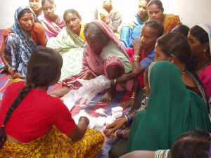 Birth attendants learn to sew gloves.